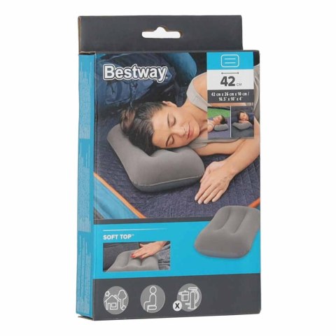 BESTWAY 67121 Poduszka dmuchana turystyczna welurowa szara