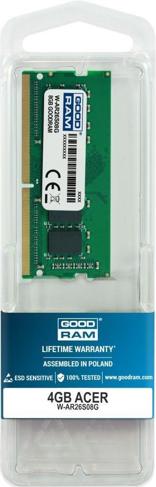 Pamięć SODIMM DDR4 GOODRAM 8GB 2666MHz ded. do ACER (W-AR26S08G) Pamięć SODIMM DDR4 GOODRAM 8GB 2666MHz ded. do ACER (W-AR26S08G)
