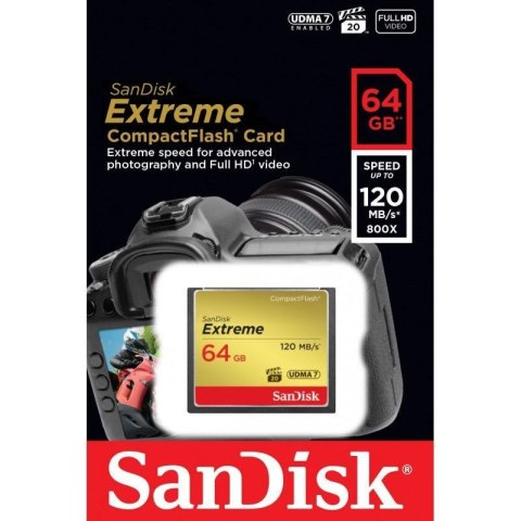 Karta pamięci Compactflash SanDisk Extreme 64GB 120/85 MB/s Karta pamięci Compactflash SanDisk Extreme 64GB 120/85 MB/s