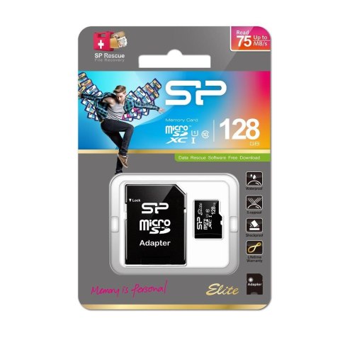 Karta pamięci microSDXC Silicon Power Elite 128GB Class 10, UHS-I, U1 + adapter SD Karta pamięci microSDXC Silicon Power Elite 128GB Class 10, UHS-I, U1 + adapter SD
