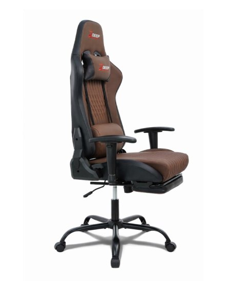 Ergonomiczny fotel gamingowy brązowy z podnóżkiem i regulacją wysokości - fotel dla gracza do biura i pokoju