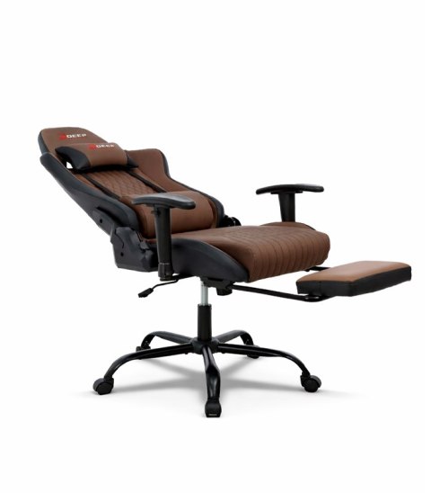 Ergonomiczny fotel gamingowy brązowy z podnóżkiem i regulacją wysokości - fotel dla gracza do biura i pokoju