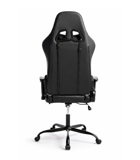 Ergonomiczny fotel gamingowy czarny z podnóżkiem i regulacją wysokości - fotel dla gracza do biura i pokoju