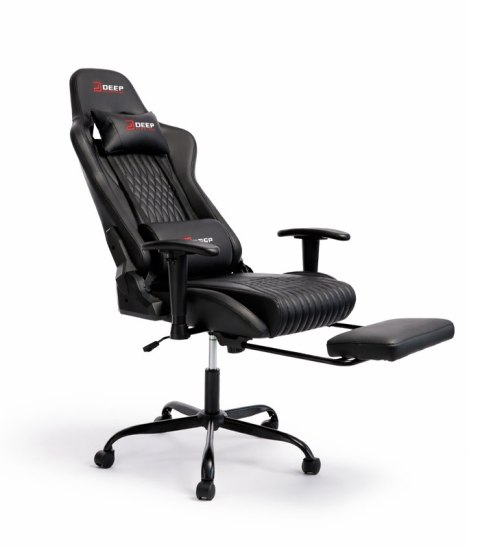 Ergonomiczny fotel gamingowy czarny z podnóżkiem i regulacją wysokości - fotel dla gracza do biura i pokoju