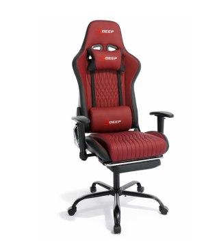 Ergonomiczny fotel gamingowy czerwony z podnóżkiem i regulacją wysokości - fotel dla gracza do biura i pokoju