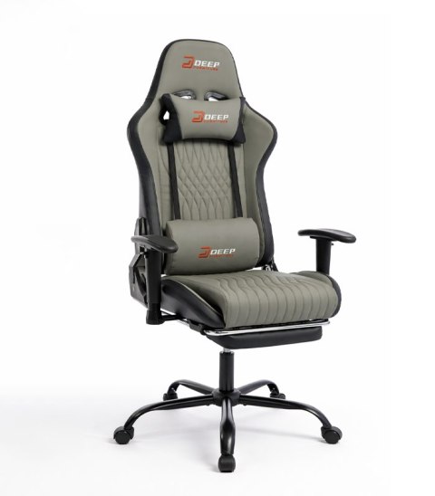 Ergonomiczny fotel gamingowy szary z podnóżkiem i regulacją wysokości - fotel dla gracza do biura i pokoju