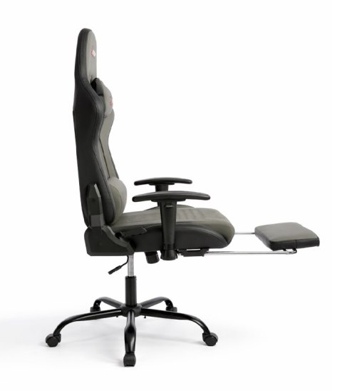 Ergonomiczny fotel gamingowy szary z podnóżkiem i regulacją wysokości - fotel dla gracza do biura i pokoju