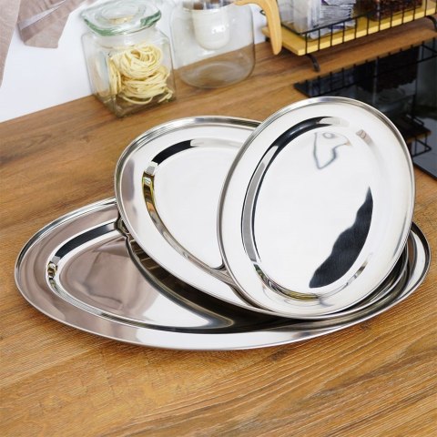 Zestaw Półmiski Tace Stalowe Owalne Solidne EXCELLENT HOUSEWARE 3 szt.