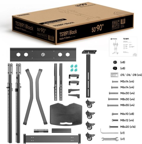 Mobilny stojak do TV 50" - 90" do 90 kg ONKRON TS1891 Czarny