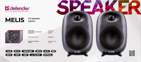 GŁOŚNIKI DEFENDER MELIS 2.0 BLUETOOTH 60W CZARNE