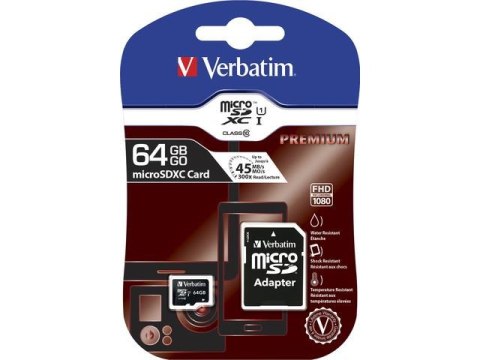 Karta pamięci MicroSDXC Verbatim 64GB Class 10 + adapter Karta pamięci MicroSDXC Verbatim 64GB Class 10 + adapter