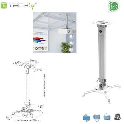 Ramię do projektora Techly 55-90 cm. 13,5kg, sufitowe, srebrne Ramię do projektora Techly 55-90 cm. 13,5kg, sufitowe, srebrne
