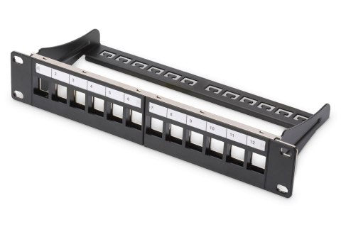 Patch panel pusty DIGITUS 10" 12 port 1U do modułów keystone (RAL 9005) Patch panel pusty DIGITUS 10" 12 port 1U do modułów keystone (RAL 9005)