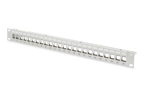 Patch panel pusty DIGITUS 19" 24 port 1U do modułów keystone (RAL 7035) Patch panel pusty DIGITUS 19" 24 port 1U do modułów keystone (RAL 7035)