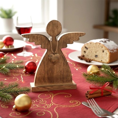 Figurka Anioł 30 cm Drewno Mango Złote Serce Dekoracja Loft ORION