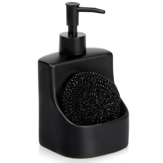 Dozownik płynu do naczyń z pojemnikiem na gąbkę i z gąbką ceramiczny czarny 400 ml