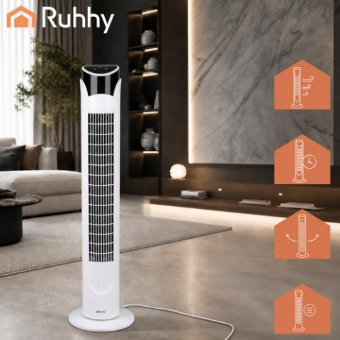 Wentylator Kolumnowy Cichy Stojący 83cm Wiatrak Podłogowy Pilot + LED Biały