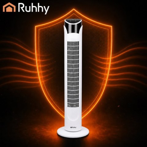 Wentylator Kolumnowy Cichy Stojący 83cm Wiatrak Podłogowy Pilot + LED Biały