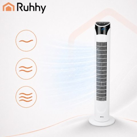 Wentylator Kolumnowy Cichy Stojący 83cm Wiatrak Podłogowy Pilot + LED Biały