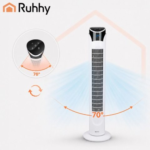 Wentylator Kolumnowy Cichy Stojący 83cm Wiatrak Podłogowy Pilot + LED Biały