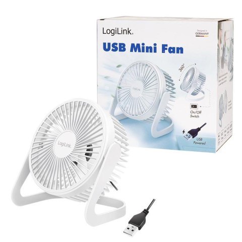 Wentylator USB LogiLink UA0402 biurkowy, 12,7 cm, 30 dB, biały