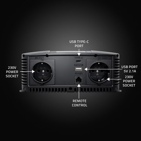 Qoltec Przetwornica napięcia Pure Sine Wave | 12V na 230V | 2000/4000W | LCD | USB | USB-C | Kompatybilna z LiFePO4 GEL AGM