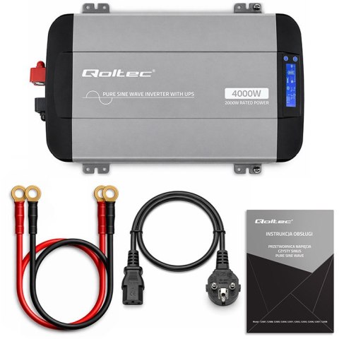 Qoltec Przetwornica napięcia Pure Sine Wave | 12V na 230V | 2000/4000W | UPS BYPASS | LCD | USB | USB-C | Kompatybilna z LiFePO4