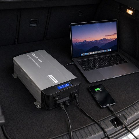 Qoltec Przetwornica napięcia Pure Sine Wave | 12V na 230V | 3000/6000W | UPS BYPASS | LCD | USB | USB-C | Kompatybilna z LiFePO4