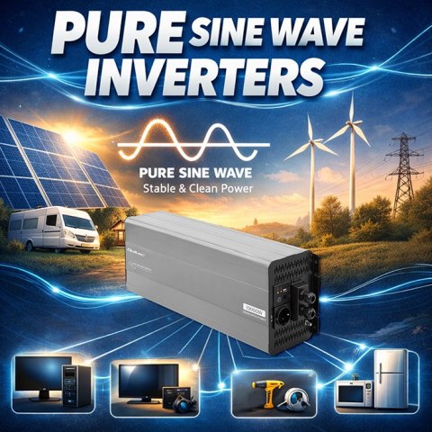 Qoltec Przetwornica napięcia Pure Sine Wave | 24V na 230V | 5000/10000W | LCD | USB | Kompatybilna z LiFePO4 GEL AGM