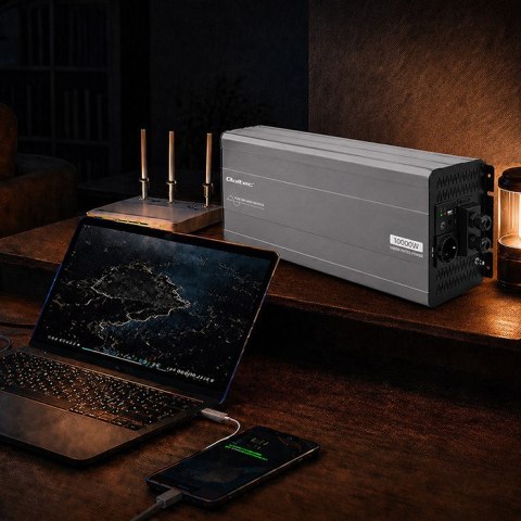 Qoltec Przetwornica napięcia Pure Sine Wave | 24V na 230V | 5000/10000W | LCD | USB | Kompatybilna z LiFePO4 GEL AGM