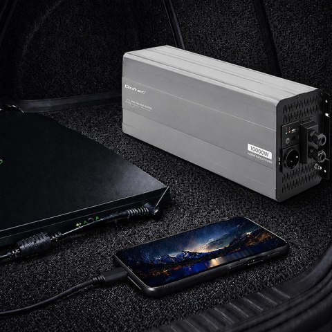 Qoltec Przetwornica napięcia Pure Sine Wave | 24V na 230V | 5000/10000W | LCD | USB | Kompatybilna z LiFePO4 GEL AGM