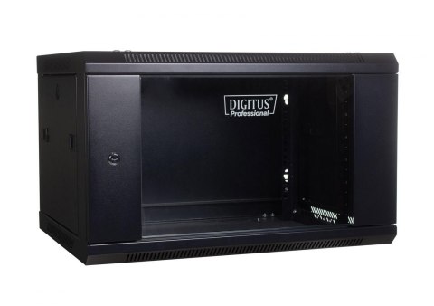 Szafa wisząca jednosekcyjna DIGITUS 19" 6U 368/600/450mm drzwi szklane czarna (RAL 9004) niezmontowana Szafa wisząca jednosekcyjna DIGITUS 19" 6U 368/600/450mm drzwi szklane czarna (RAL 9004) niezmontowana