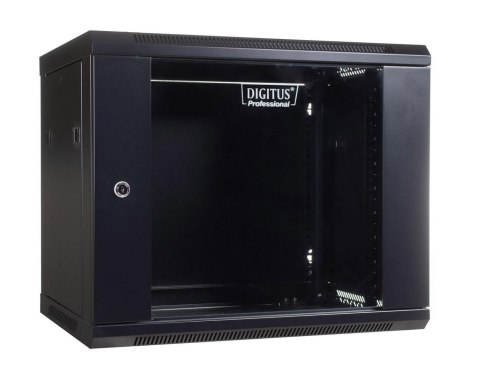Szafa wisząca jednosekcyjna DIGITUS 19" 9U 501/600/450mm drzwi szklane czarna (RAL 9004) niezmontowana Szafa wisząca jednosekcyjna DIGITUS 19" 9U 501/600/450mm drzwi szklane czarna (RAL 9004) niezmontowana