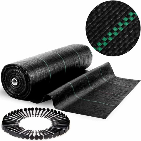 Agrotkanina ogrodowa 1,6 m x 100 m 90 g/m2 + 100 szpilek Plonos - czarna