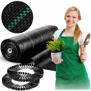 Agrotkanina ogrodowa 1,6 m x 100 m 90 g/m2 + 100 szpilek Plonos - czarna