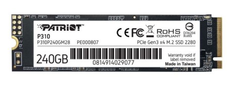 Dysk SSD M.2 PATRIOT P310 PCIe m.2 SSD (M.2 2280″ /240 GB )