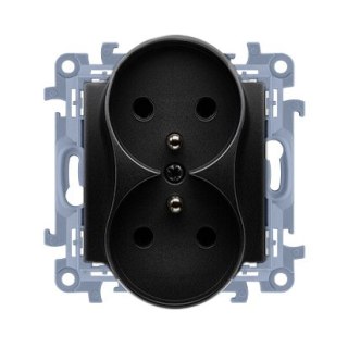 KONTAKT SIMON 10 MODUŁ CZARNY MAT GNIAZDO 2X Z/U Z PRZESŁONAMI ZACISKI ŚRUBOWE 16A 250V