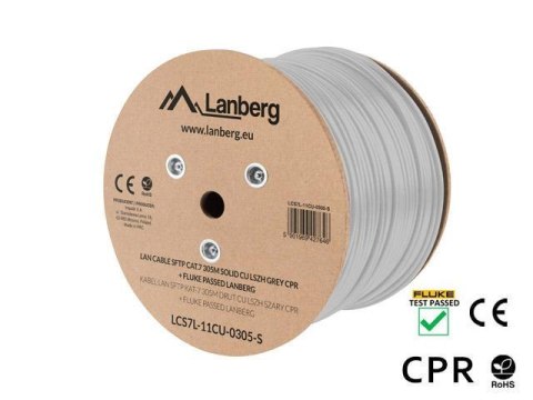 Kabel SFTP Lanberg kat. 7 305m drut CU szary CPR+ fluke passed Kabel SFTP Lanberg kat. 7 305m drut CU szary CPR+ fluke passed