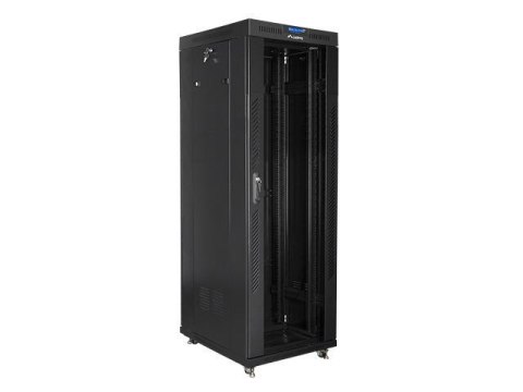 Szafa instalacyjna stojąca 19" 37U 600x800 czarna drzwi szklane LCD Lanberg (flat pack)