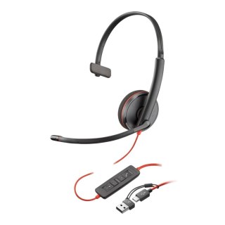 Słuchawka z mikrofonem Poly Blackwire 3210 Monaural USB-C Headset + adapter USB-C/A