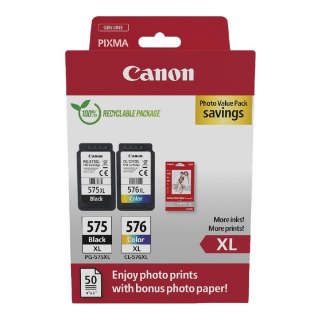 Zestaw tuszy Canon PG-575 XL Black 15 ml 300 str./CL-576 XL Color 12,6 ml 300 str. + papier fotograficzny GP-501 Glossy (5437C00