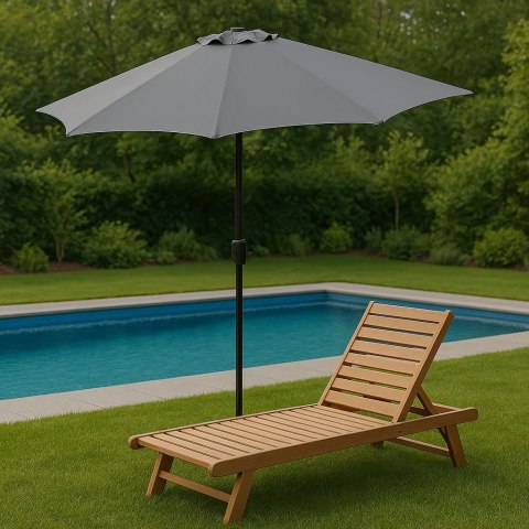 Duży parasol ogrodowy skośny łamany z korbą 6 żeber szary 270 cm