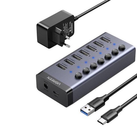 Hub UGREEN 90307 7w1 USB-C, 7x USB-A 3.0 12V 2A - czarny