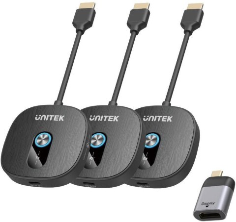 Unitek Bezprzewodowy transmiter HDMI 1080p, 1 nadajnik + 2 odbiorniki, czarny