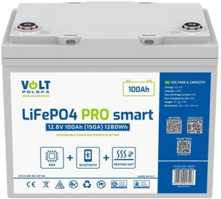 Akumulator LiFePO4 Volt Polska PRO SMART 12,8V 100 Ah (150A) BMS BLUETOOTH + MATA GRZEWCZA