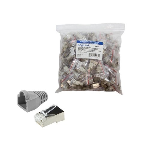 Wtyk RJ45 CAT.5e FTP LogiLink MP0011 z osłonką , szary 100szt Wtyk RJ45 CAT.5e FTP LogiLink MP0011 z osłonką , szary 100szt