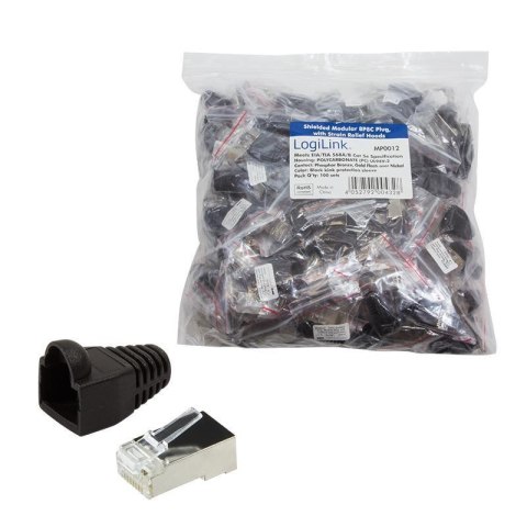 Wtyk RJ45 CAT.5e FTP LogiLink MP0012 z osłonką , czarny 100szt Wtyk RJ45 CAT.5e FTP LogiLink MP0012 z osłonką , czarny 100szt