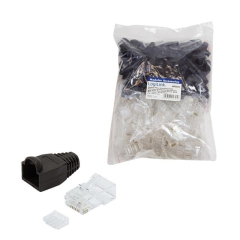 Wtyk RJ45 CAT.6 UTP LogiLink MP0024 z osłonką, szary 100szt Wtyk RJ45 CAT.6 UTP LogiLink MP0024 z osłonką, szary 100szt