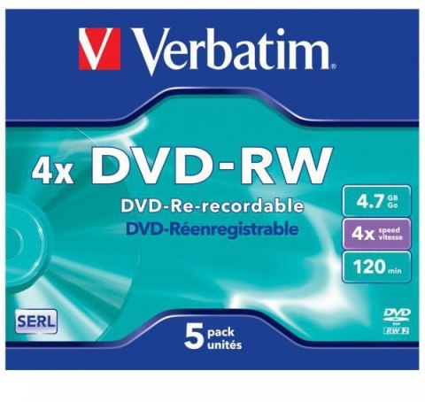 Płyty DVD-RW Verbatim SERL jewel box (5szt)