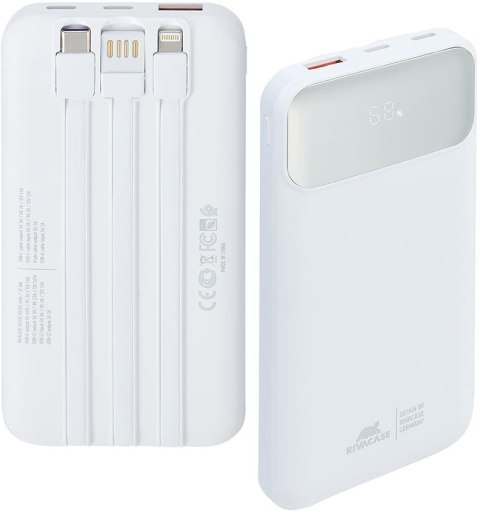 Powerbank Rivacase 10000mAh 22.5W PD 2x USB-C 1x USB-A VA2211 biały + kabel USB-C i Lightning
